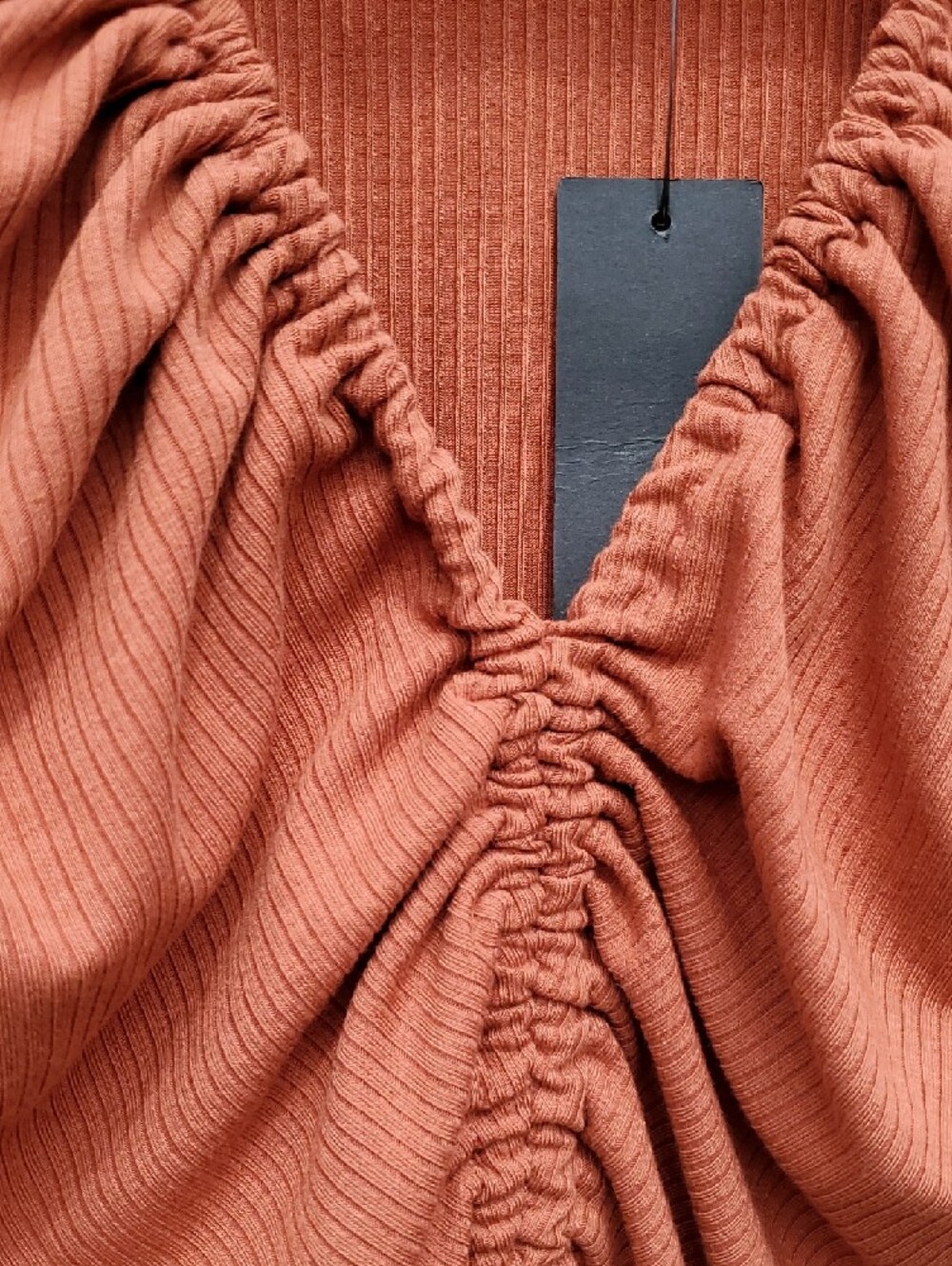 Lulu's XS Rust Ribbed One-Piece Bodysuit with Front Ruching - Picture 9 of 10